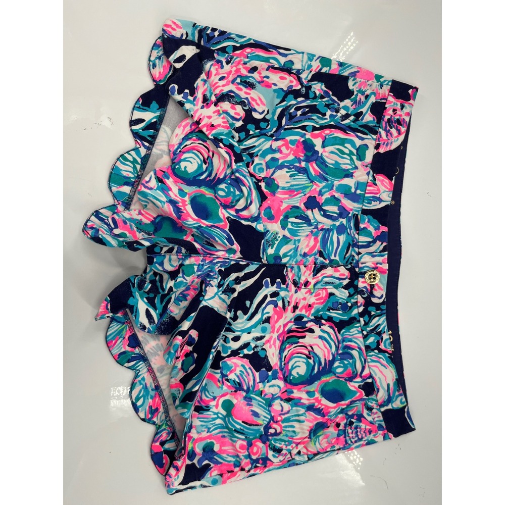 Lilly Pulitzer Buttercup Scalloped Hem Stretch Shorts Floral Print Size 12